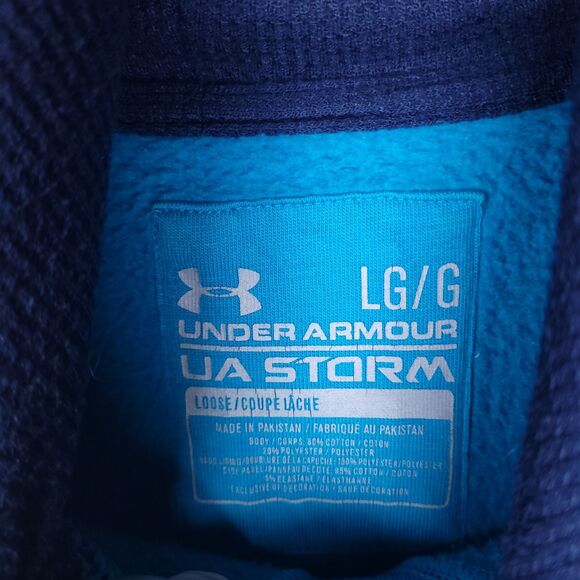 Under Armour Storm Hoodie Mens Large Blue Fleece Loose Fit - Picture 10 of 12
